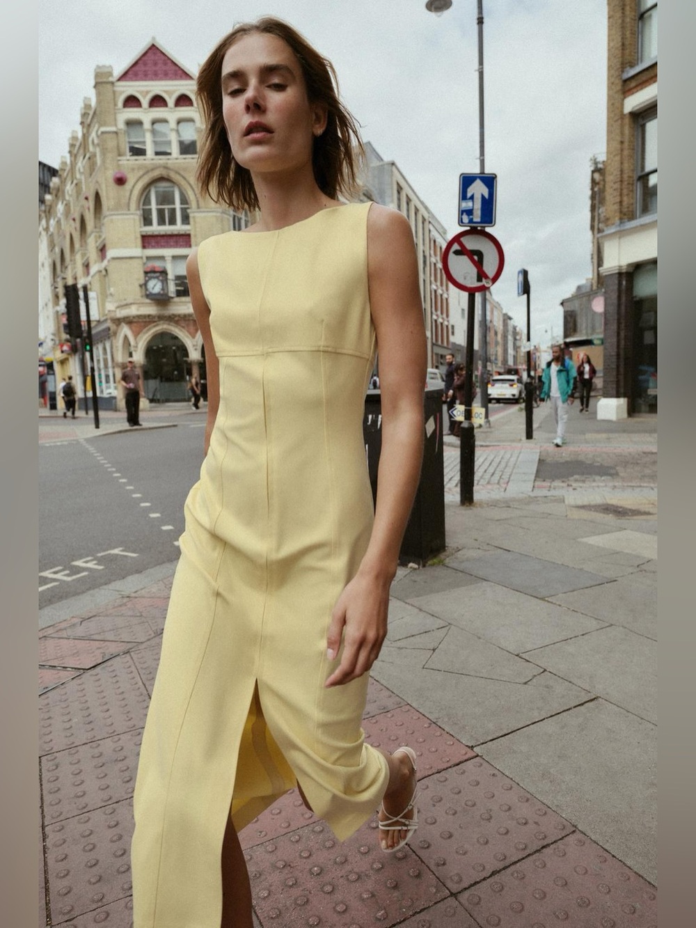 ZARA Butter Yellow Sleeveless Midi Dress w Zipper L NWT
